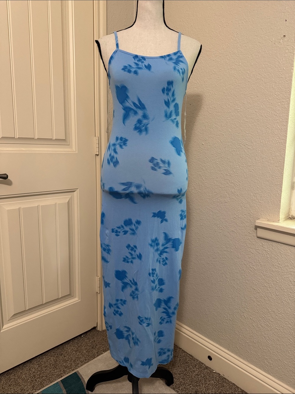 envy Light Blue Floral Slip Maxi Dress with Blue Print